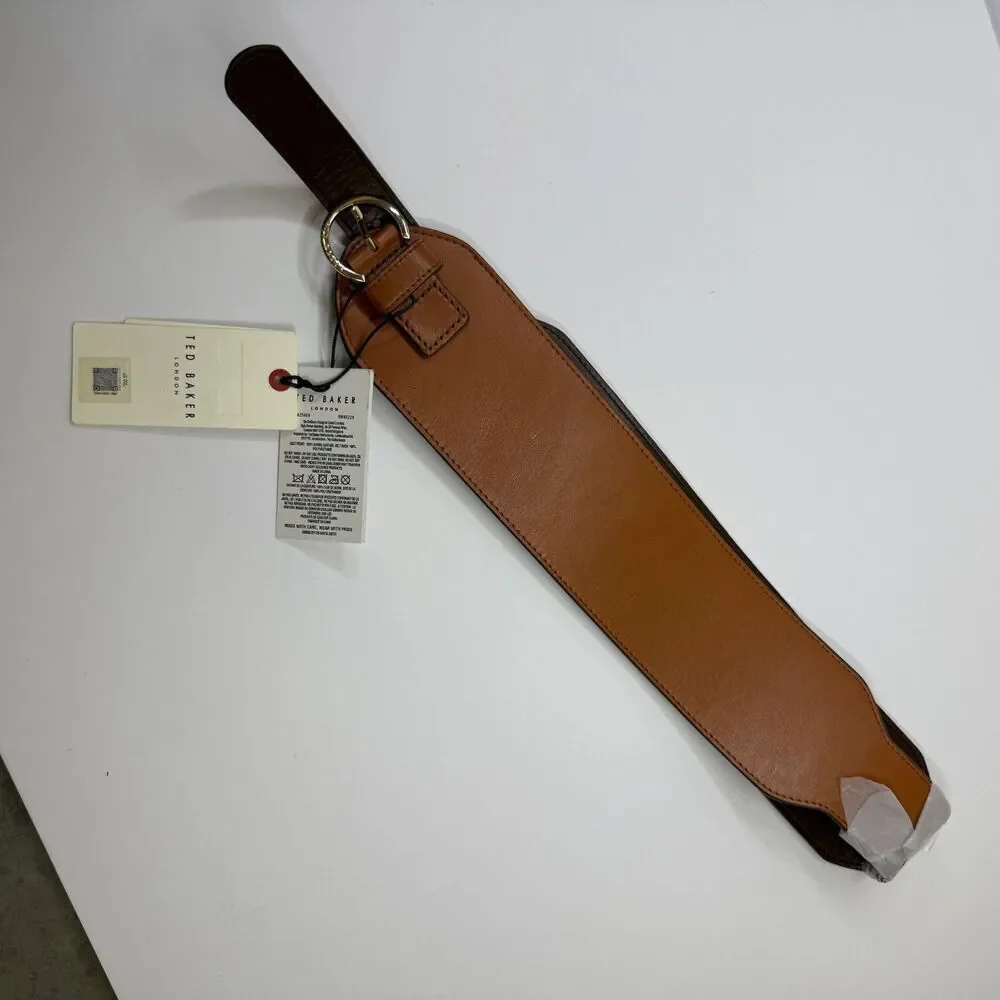 Ted Baker Elizabeth Belt Womens M/L Wide Waist Shaped Bovine Leather NWT Brown